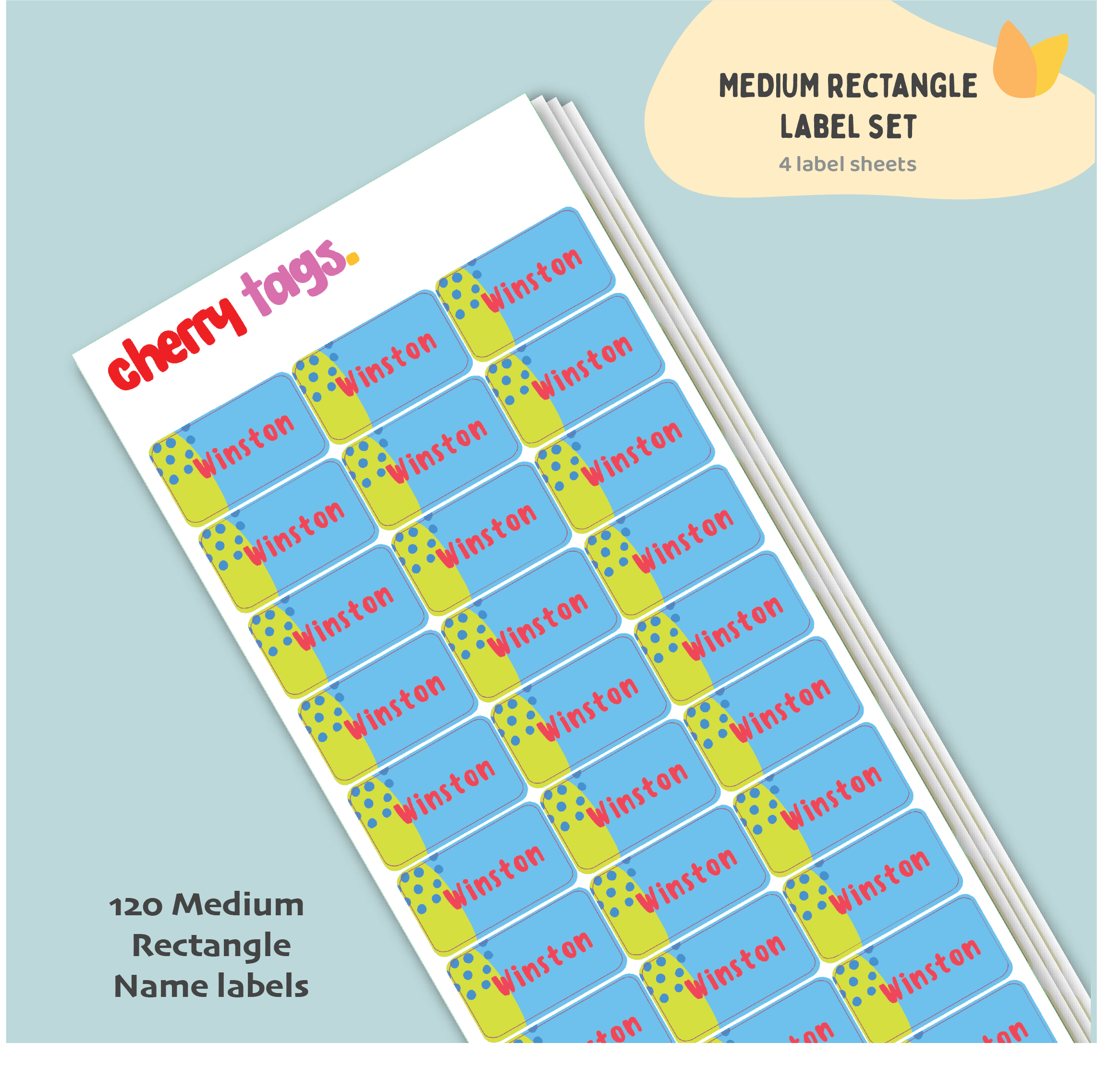 Set of Medium Rectangle Name Labels – Cherry Tags
